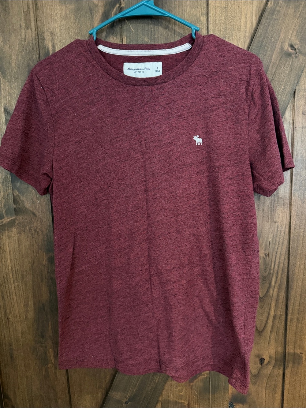 Abercrombie & Fitch Men's Heathered Burgundy Crew Tee